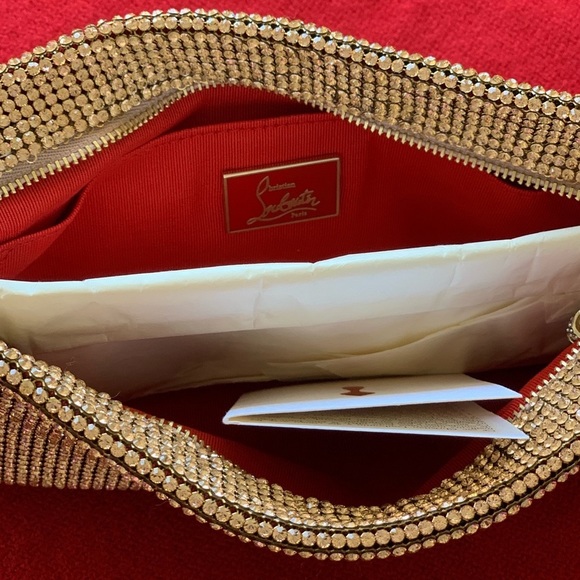 Christian Louboutin Maykimay Crystal Rhinestone Sequin Clutch Gold Holiday - Picture 4 of 4